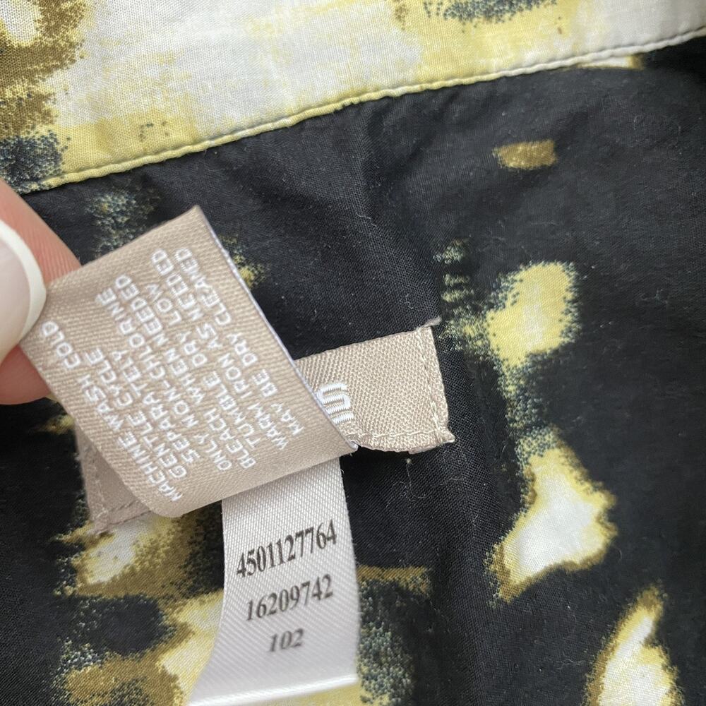 Chicos Top Size 3 Black Abstract Print Button Up Lightweight Neutral Artsy XL 1X - Picture 13 of 14